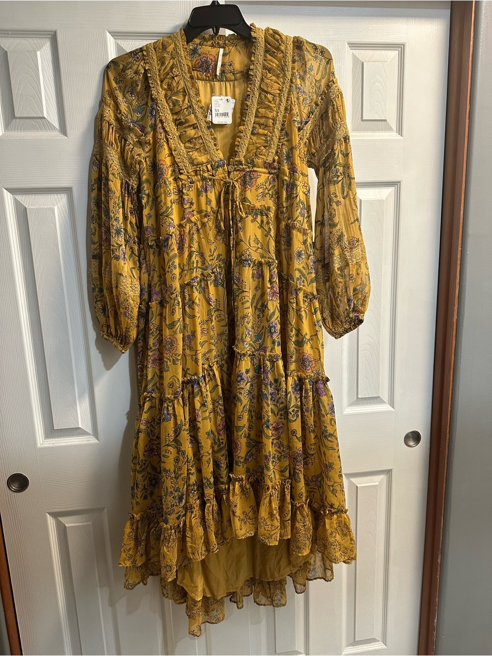 Free People Mustard Floral High-Low Ruffle Dress